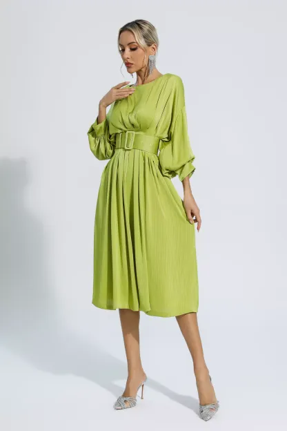 Jaden Light Green Satin Midi Dress