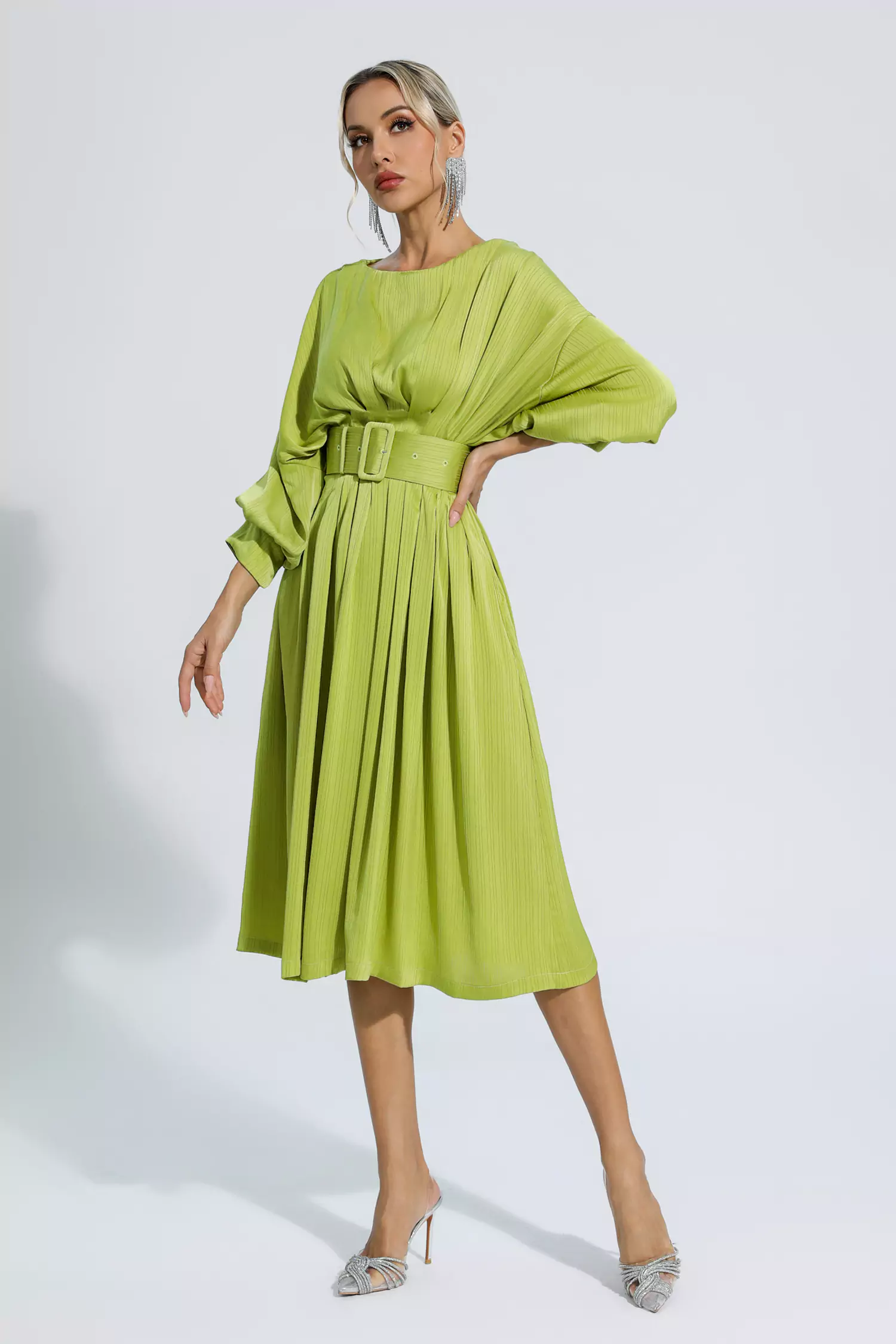 Jaden Light Green Satin Midi Dress