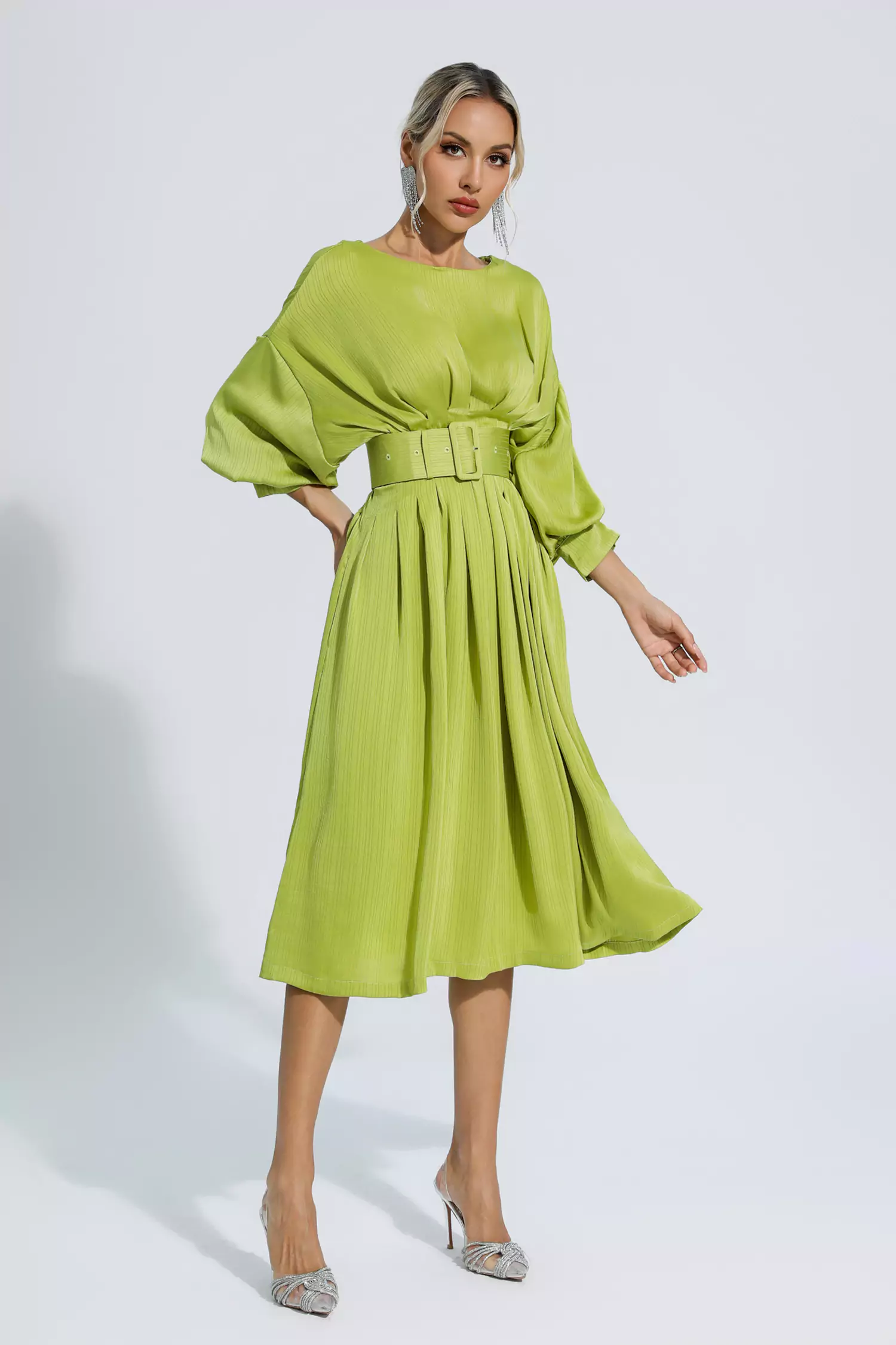 Jaden Light Green Satin Midi Dress
