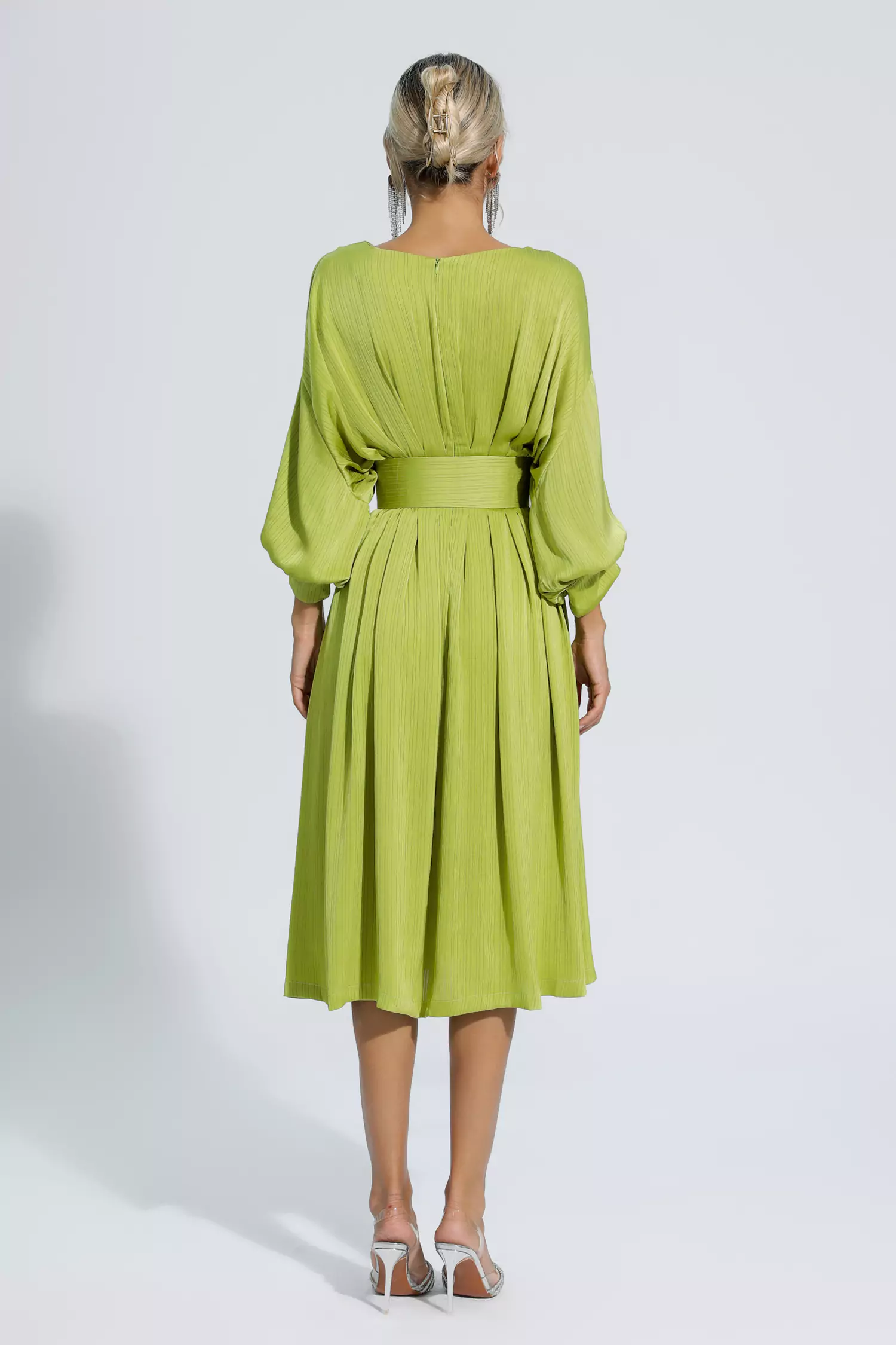 Jaden Light Green Satin Midi Dress