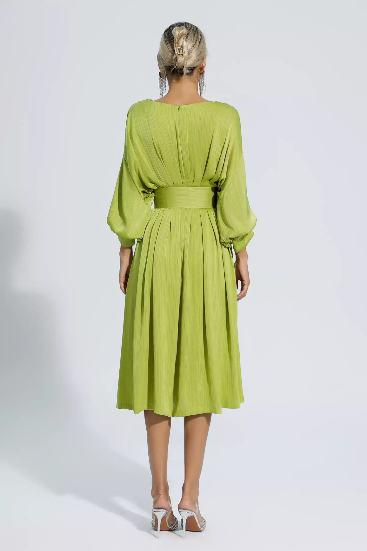 Jaden Light Green Satin Midi Dress