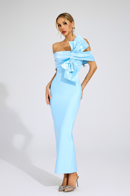 Kacie Blue Bow Tie Bandage Dress
