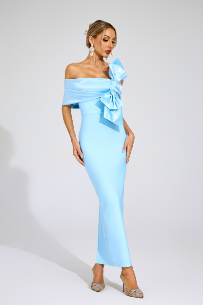 Kacie Blue Bow Tie Bandage Dress