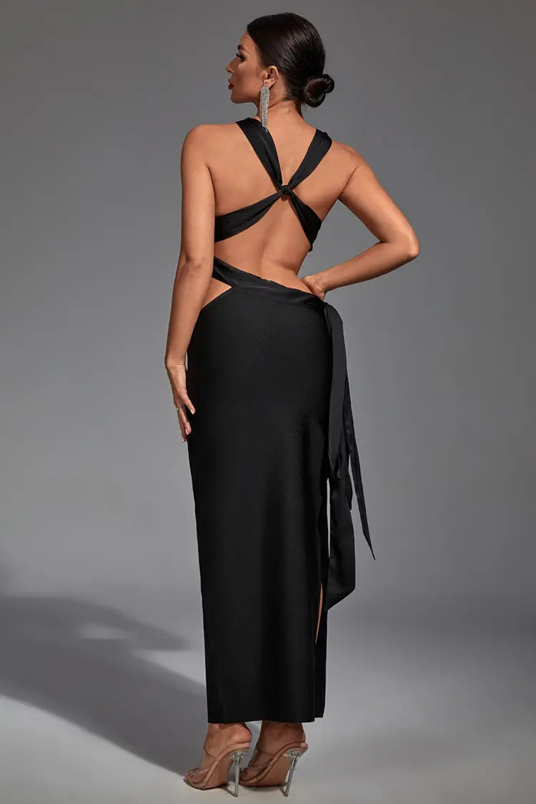 Eva Black Irregular Bandage Maxi Dress