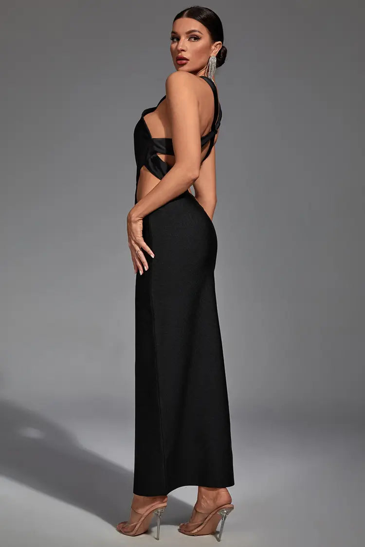 Eva Black Irregular Bandage Maxi Dress