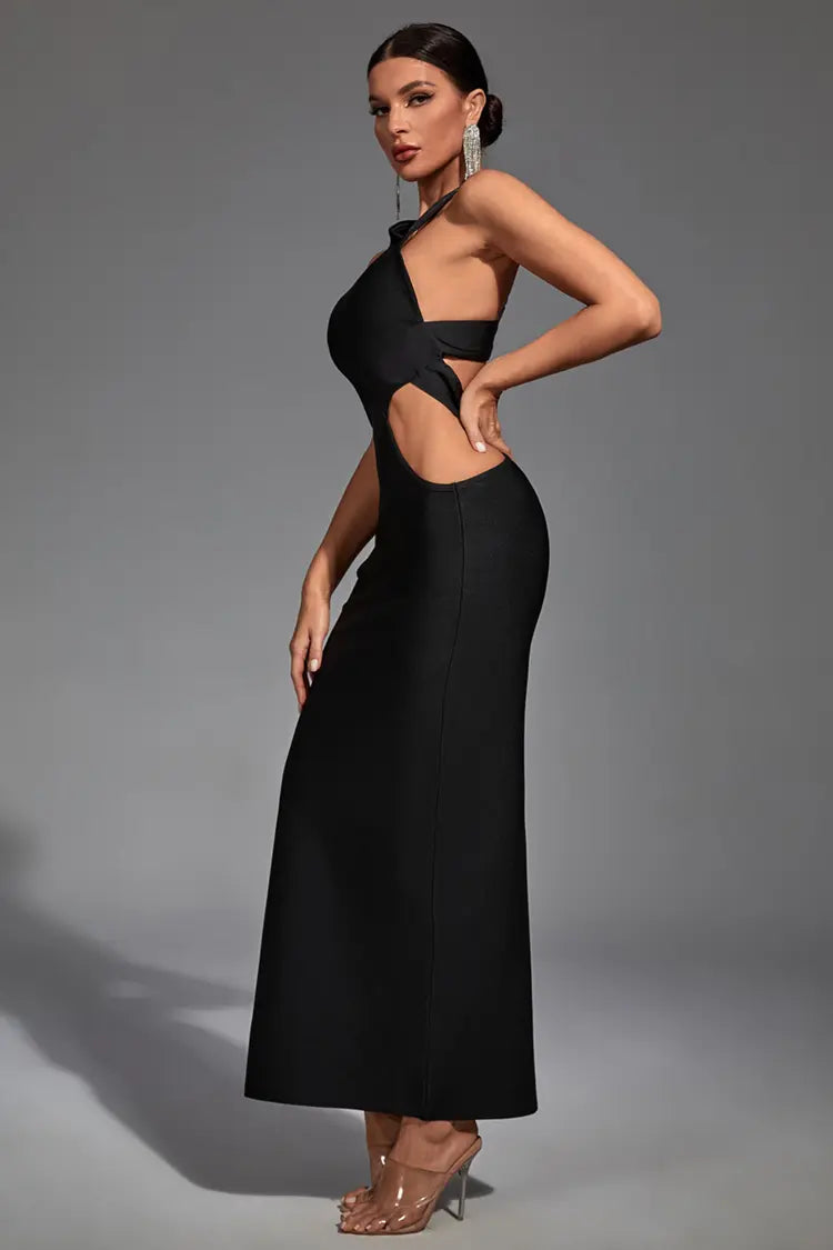 Eva Black Irregular Bandage Maxi Dress