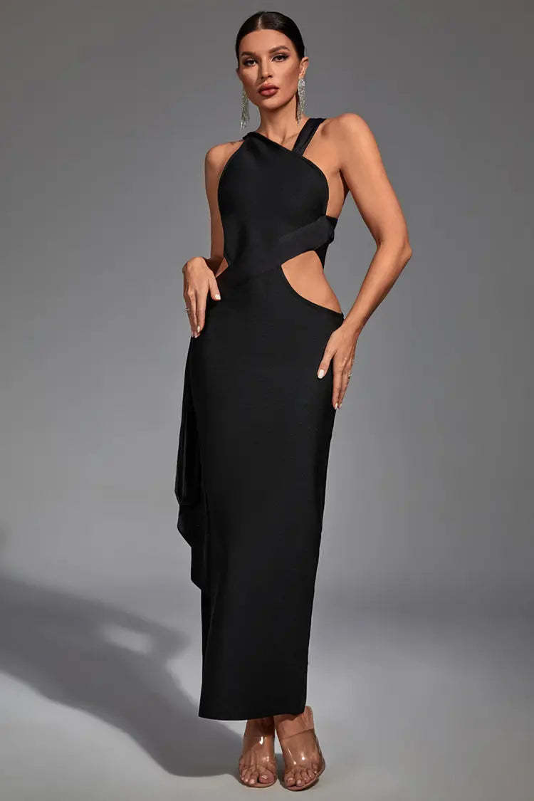 Eva Black Irregular Bandage Maxi Dress