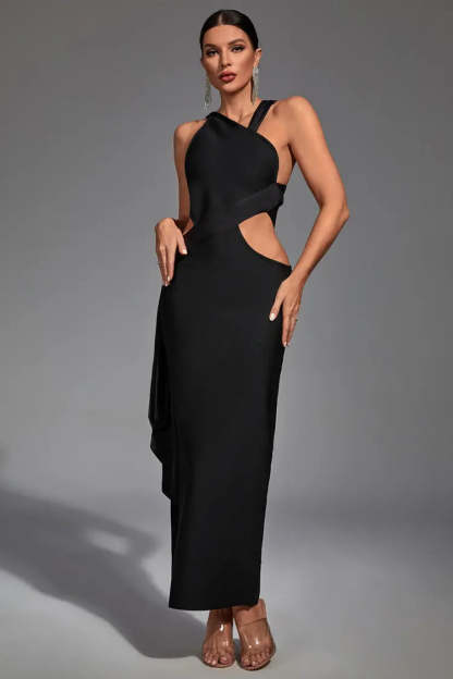 Eva Black Irregular Bandage Maxi Dress