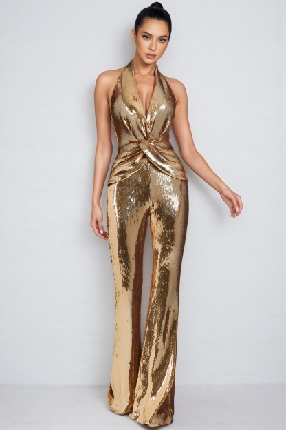 Georgina Gold Sleeveless Jumpsuit