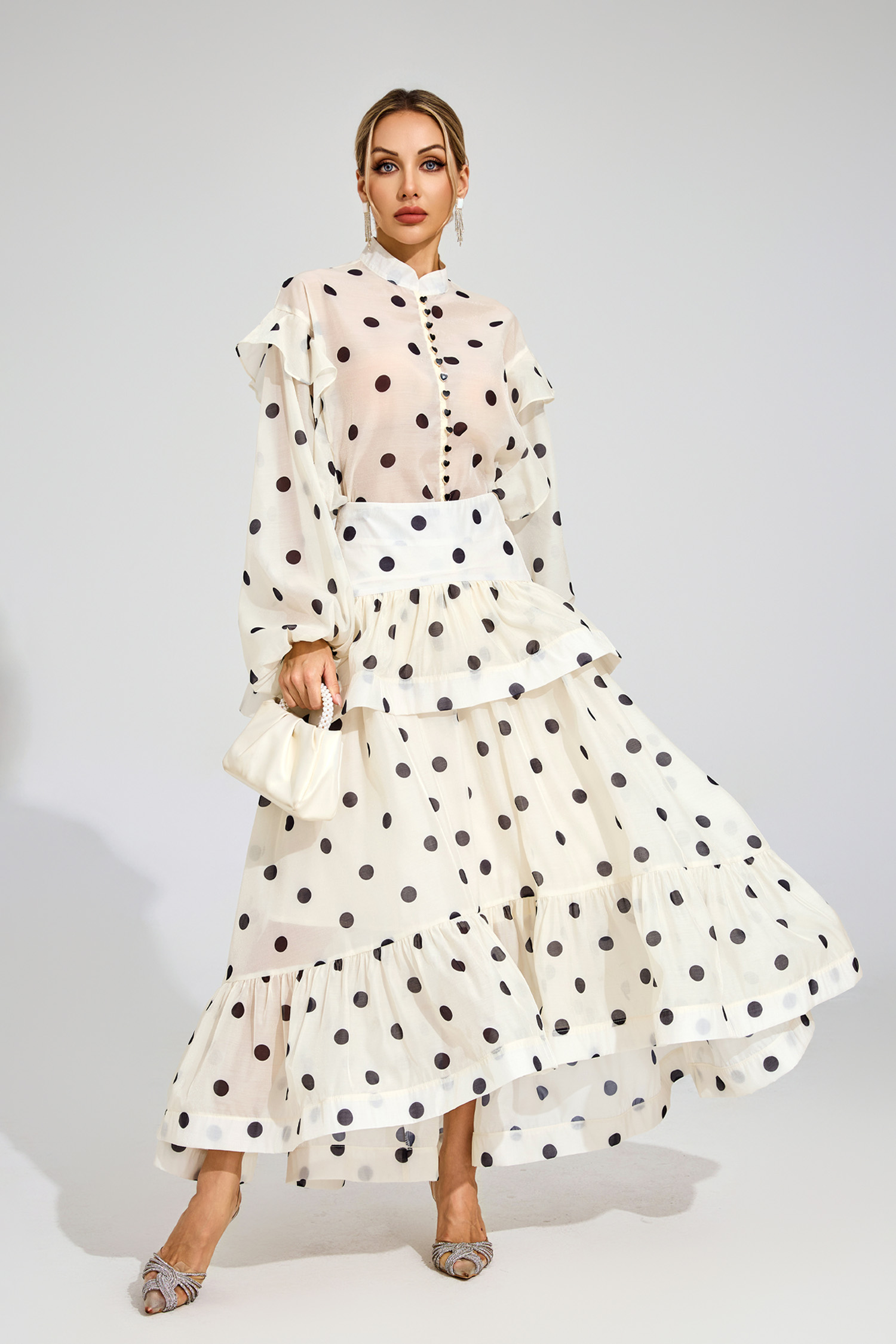 Clarissa Apricot Polka Dot Set