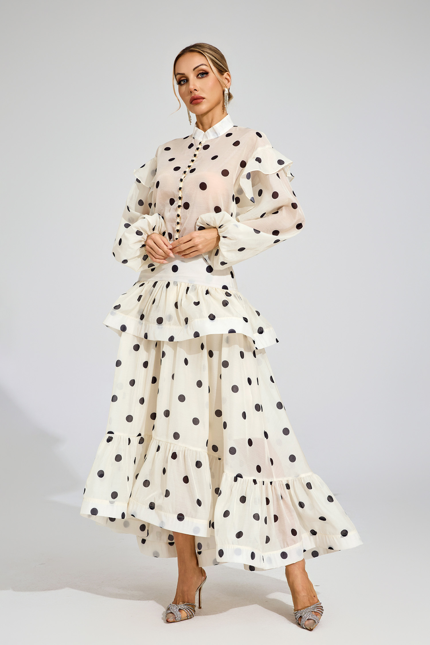 Clarissa Apricot Polka Dot Set