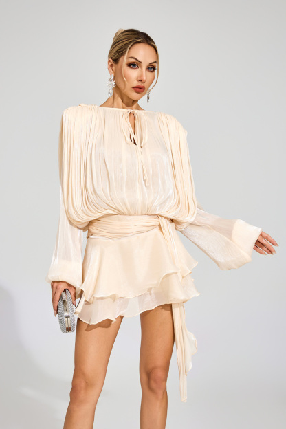 Elvia Apricot Long Sleeve Mini Dress