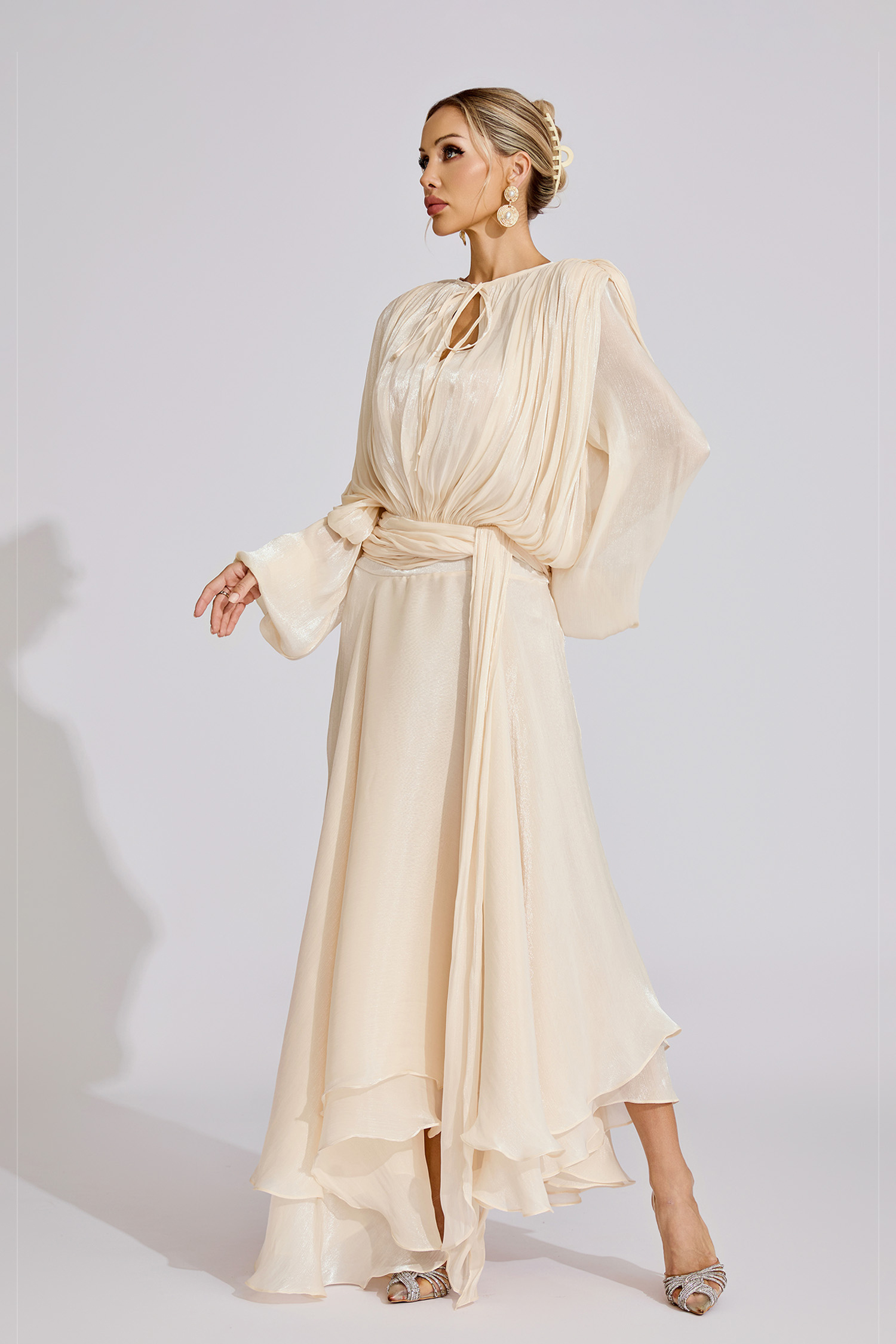 Joyce Apricot Long Sleeve Maxi Dress