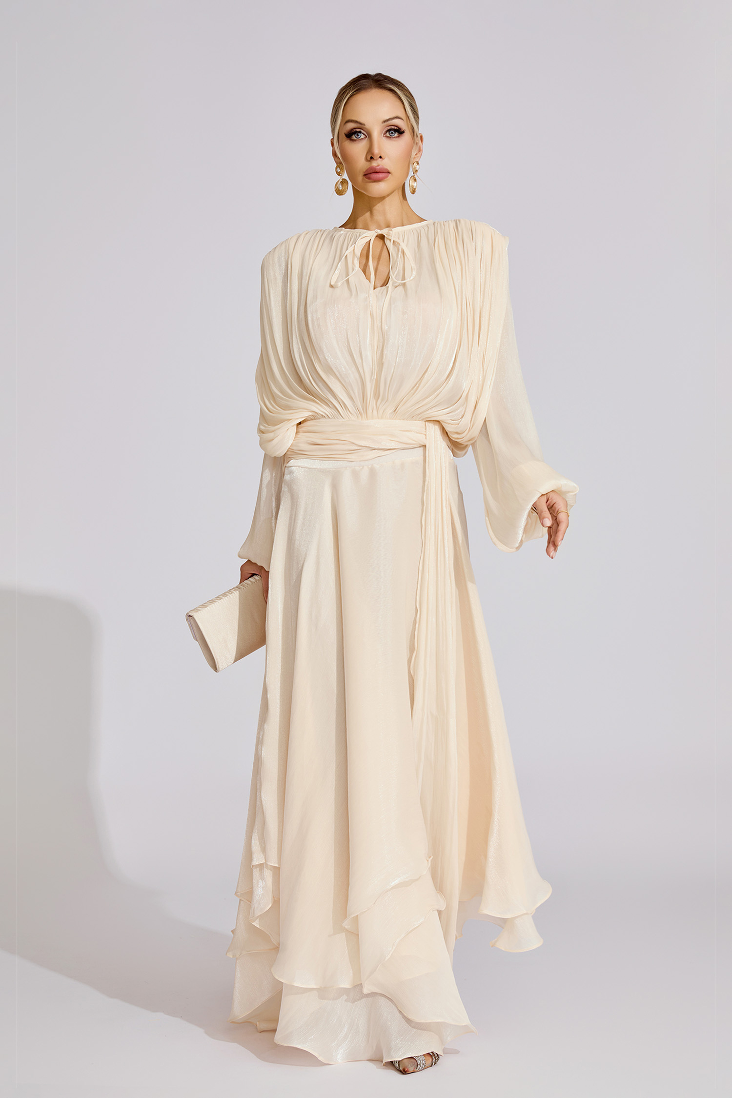 Joyce Apricot Long Sleeve Maxi Dress
