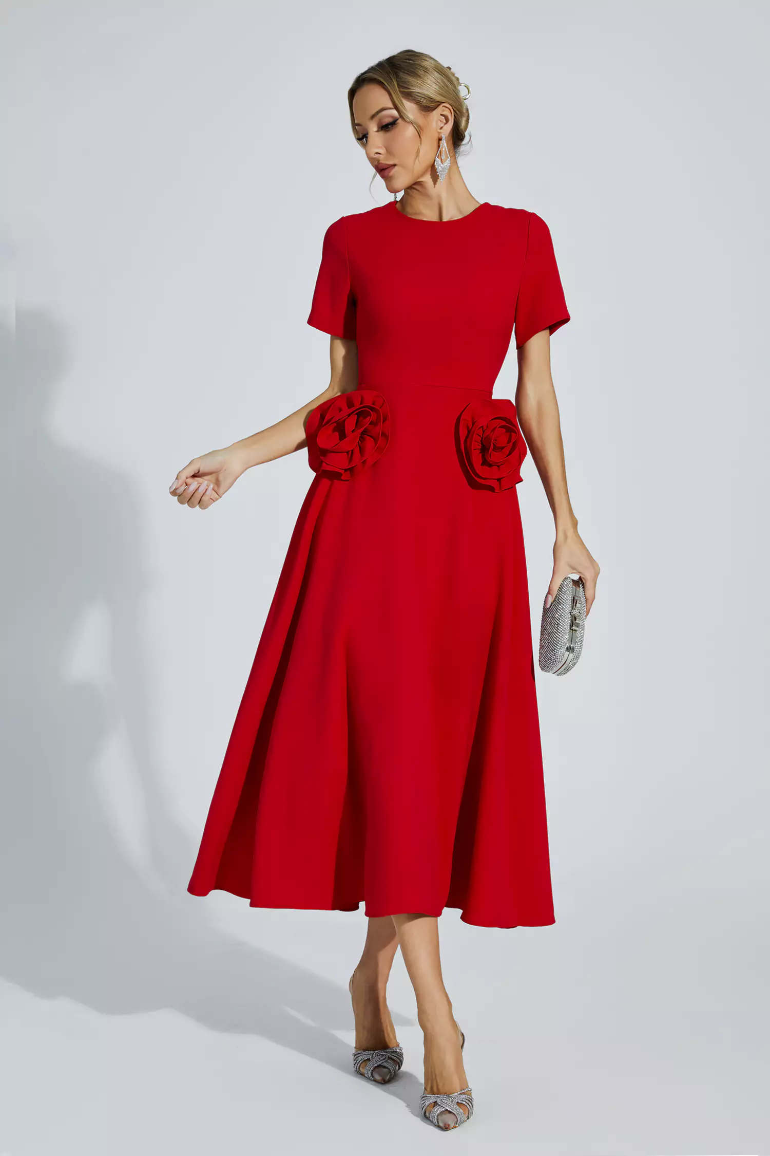 Emilie Red Flower Midi Dress
