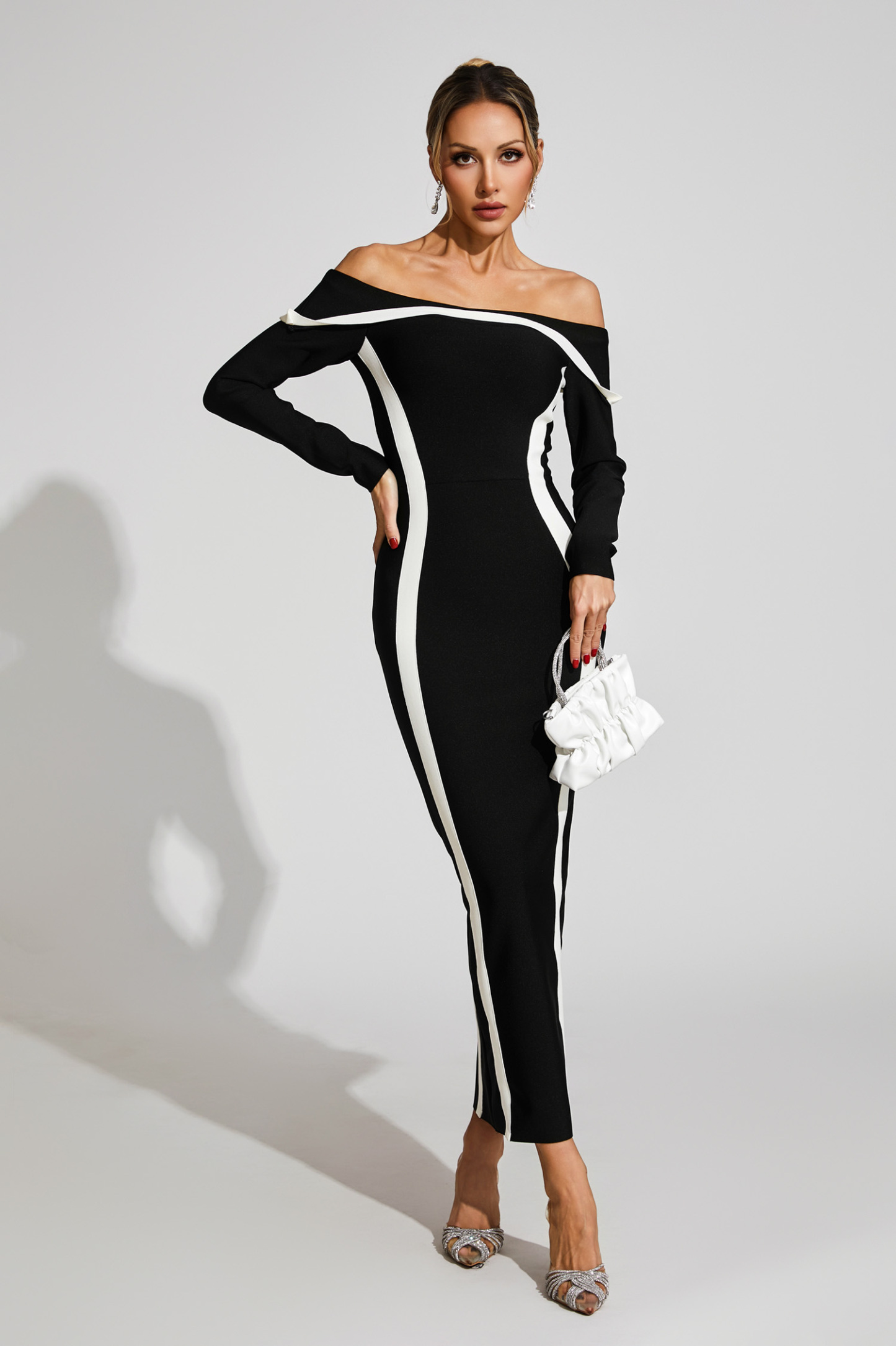 Gloria Black Off Shoulder Bandage Dress