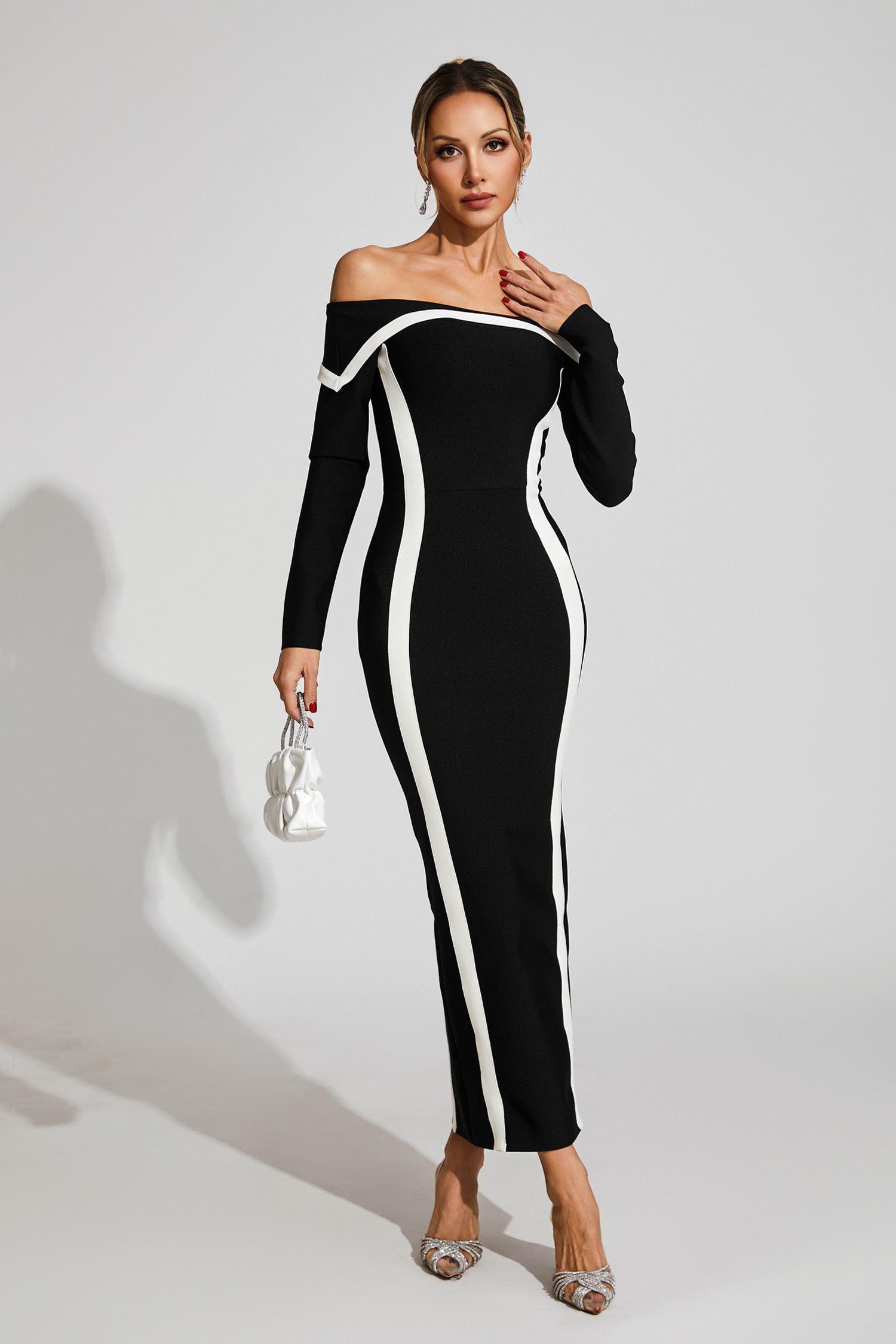 Gloria Black Off Shoulder Bandage Dress