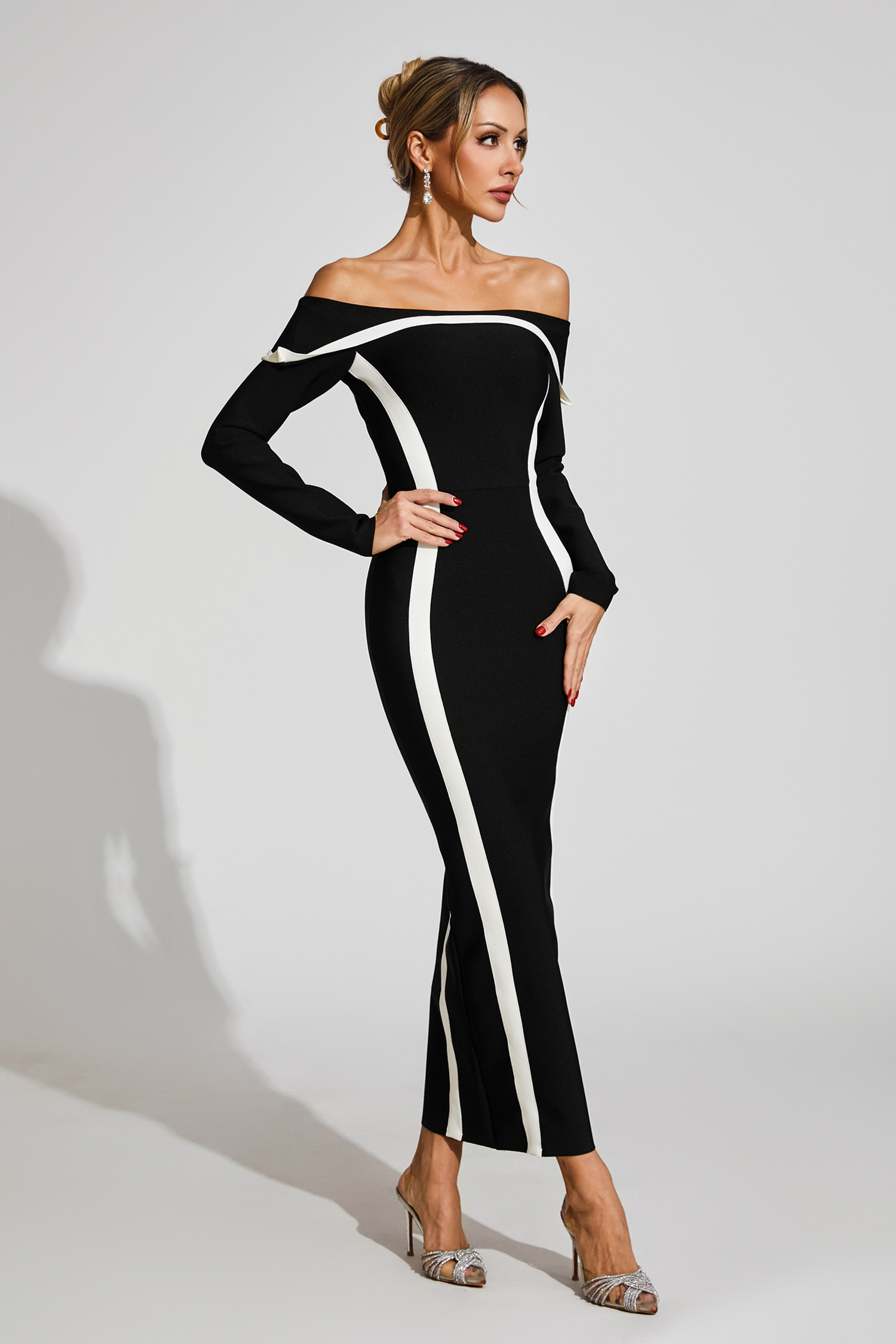 Gloria Black Off Shoulder Bandage Dress