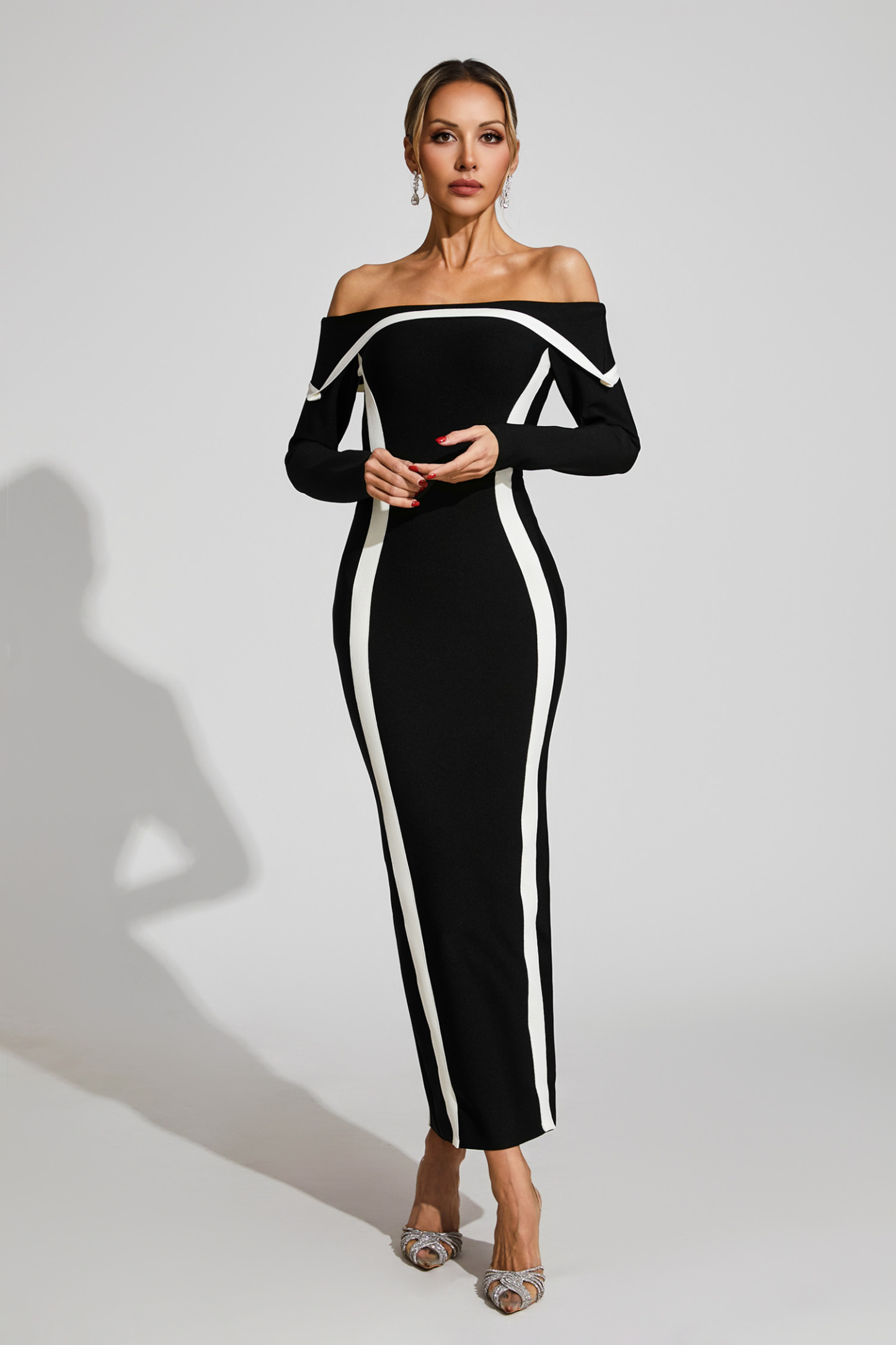 Gloria Black Off Shoulder Bandage Dress