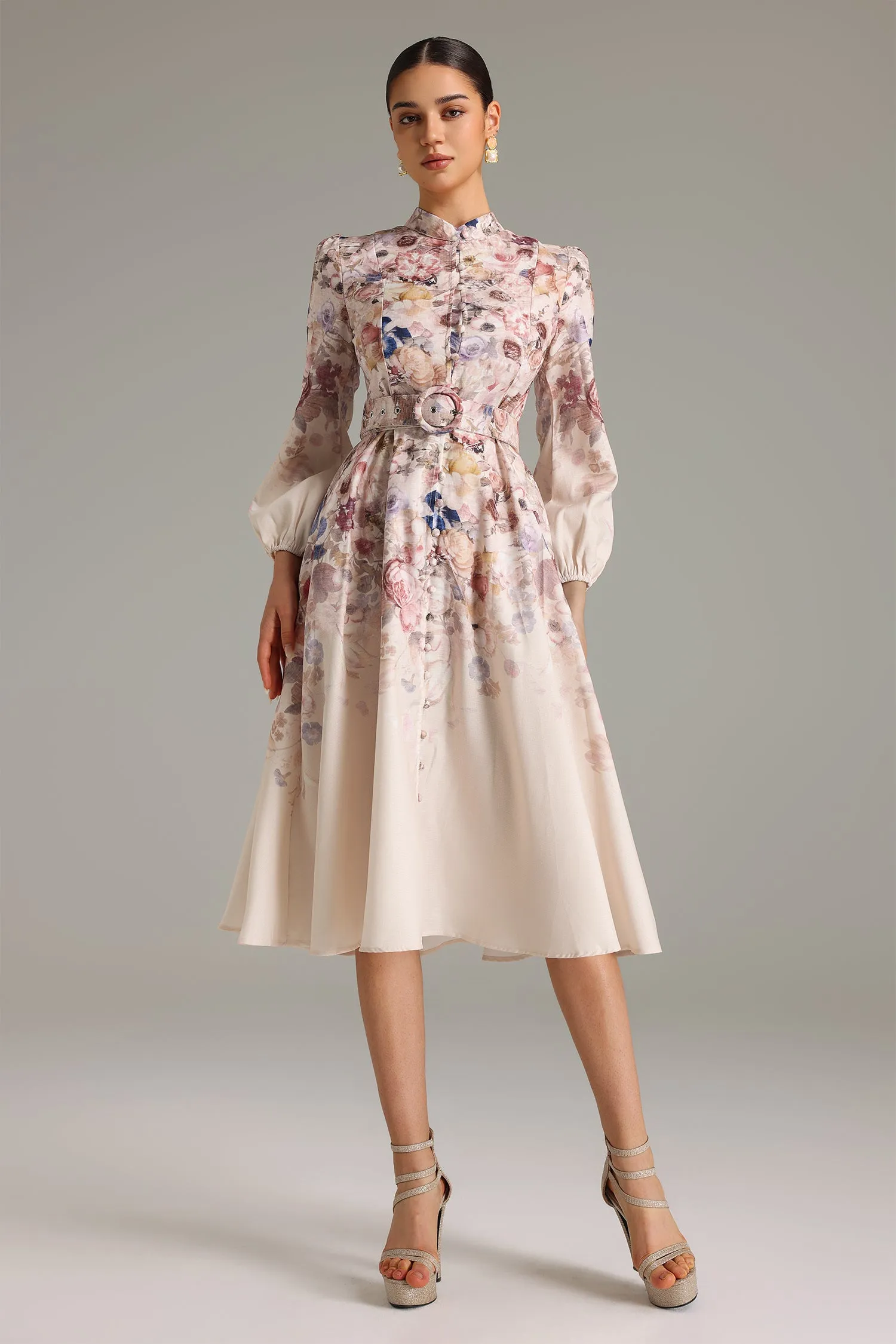 Ella Button-Front Printed Midi Dress