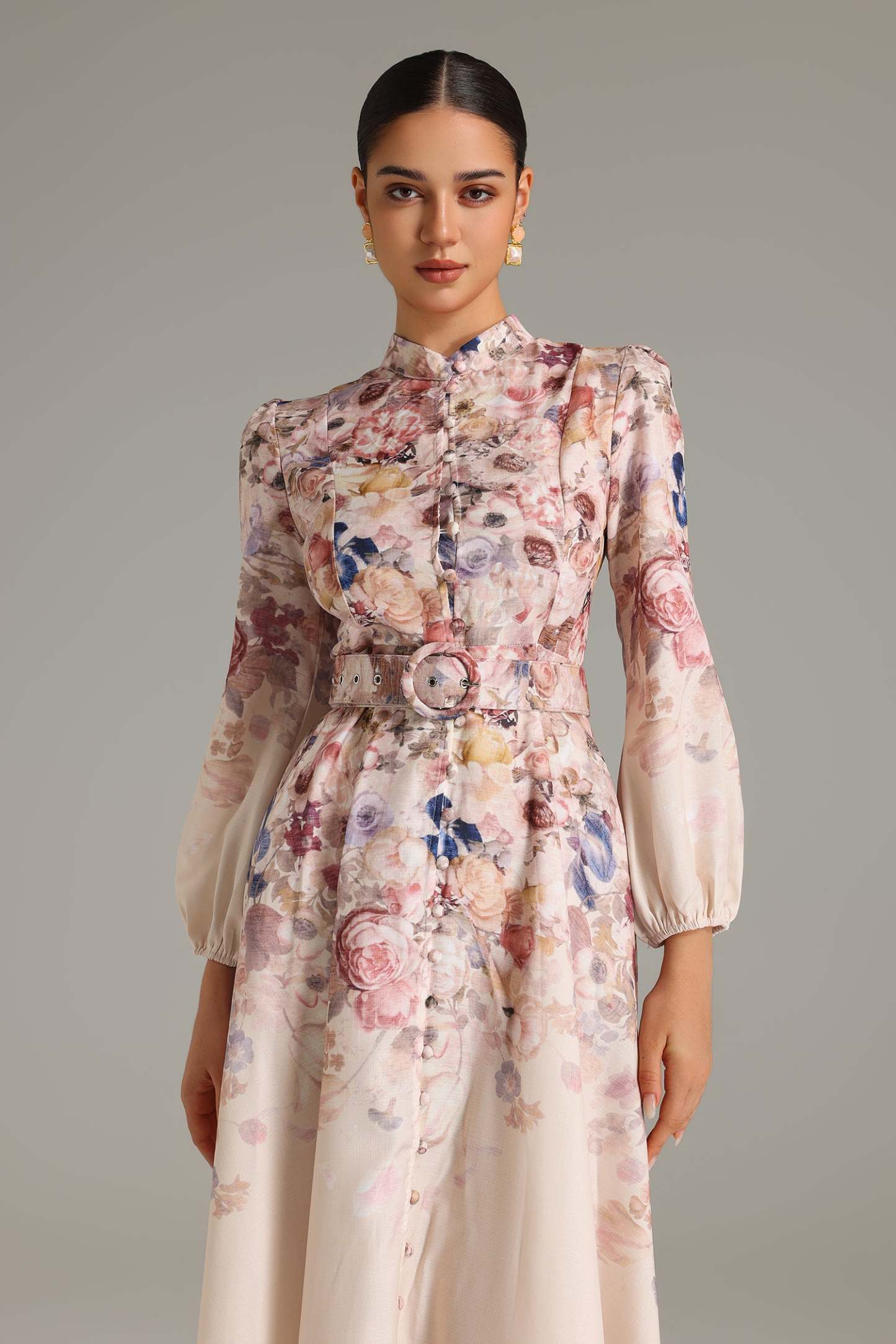 Ella Button-Front Printed Midi Dress