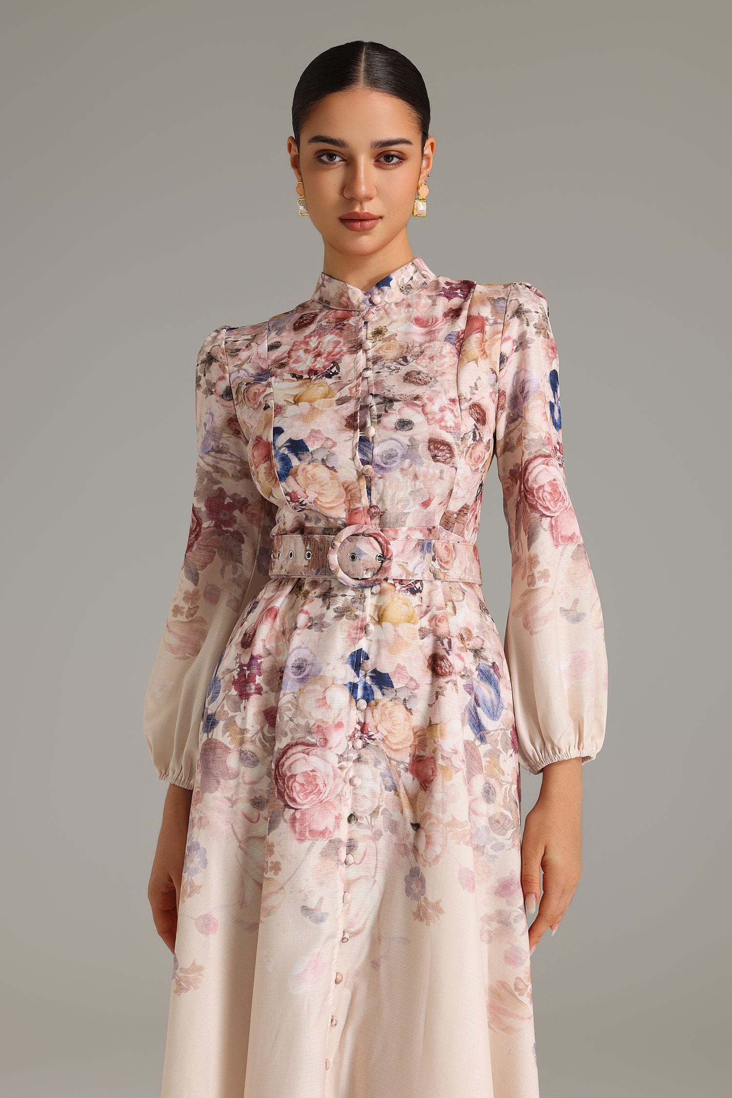 Ella Button-Front Printed Midi Dress