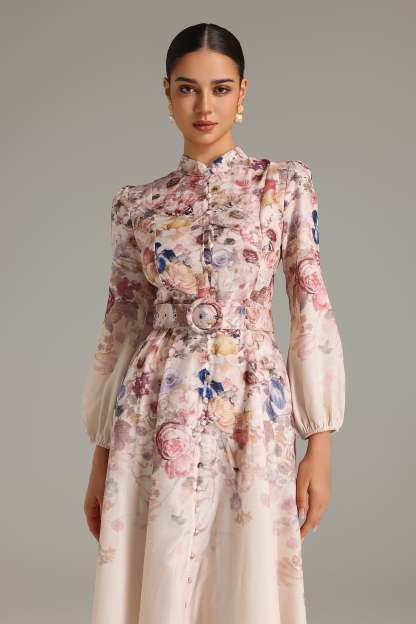 Ella Button-Front Printed Midi Dress