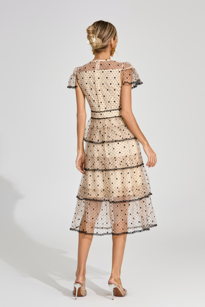 Izabella Apricot Polka Dot Tulle Dress