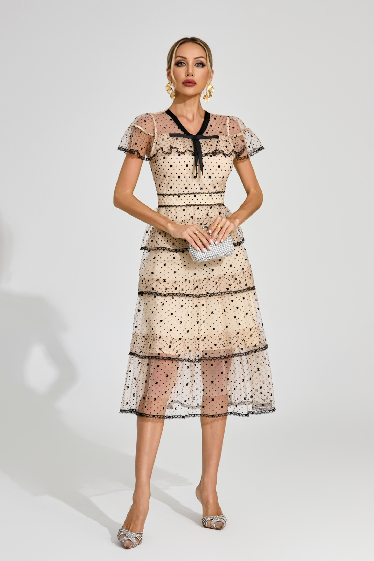 Izabella Apricot Polka Dot Tulle Dress