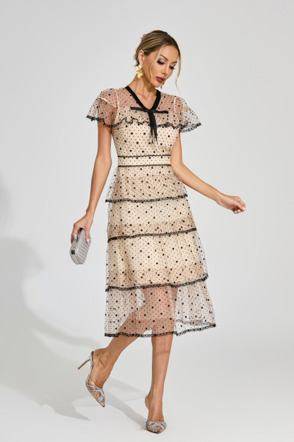 Izabella Apricot Polka Dot Tulle Dress