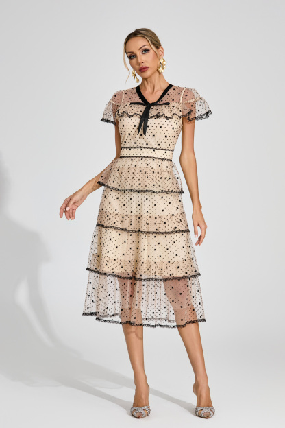 Izabella Apricot Polka Dot Tulle Dress