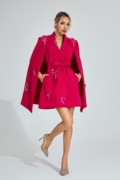 Alice Rose Red Cape - Sleeve Blazer Dress