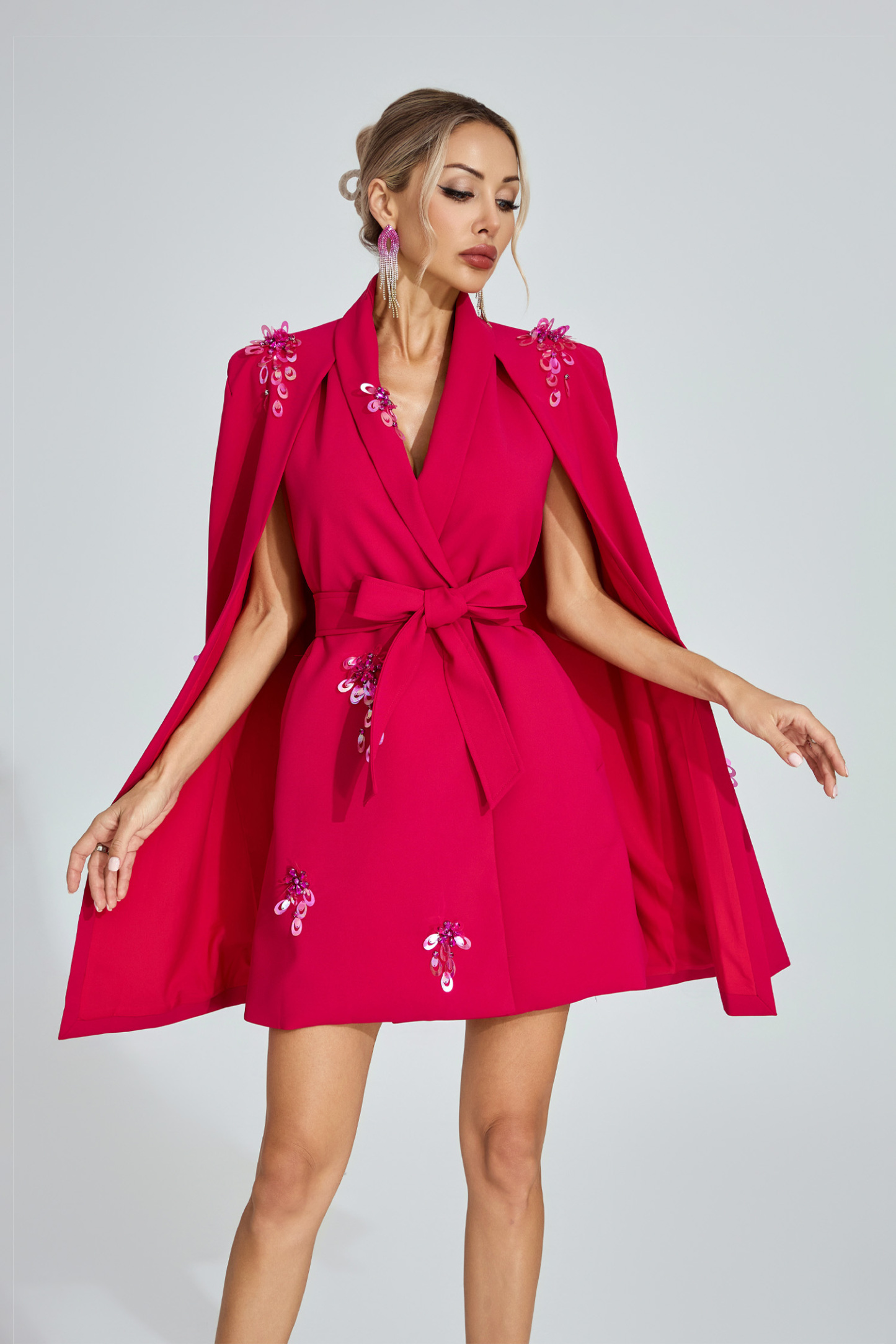 Alice Rose Red Cape - Sleeve Blazer Dress
