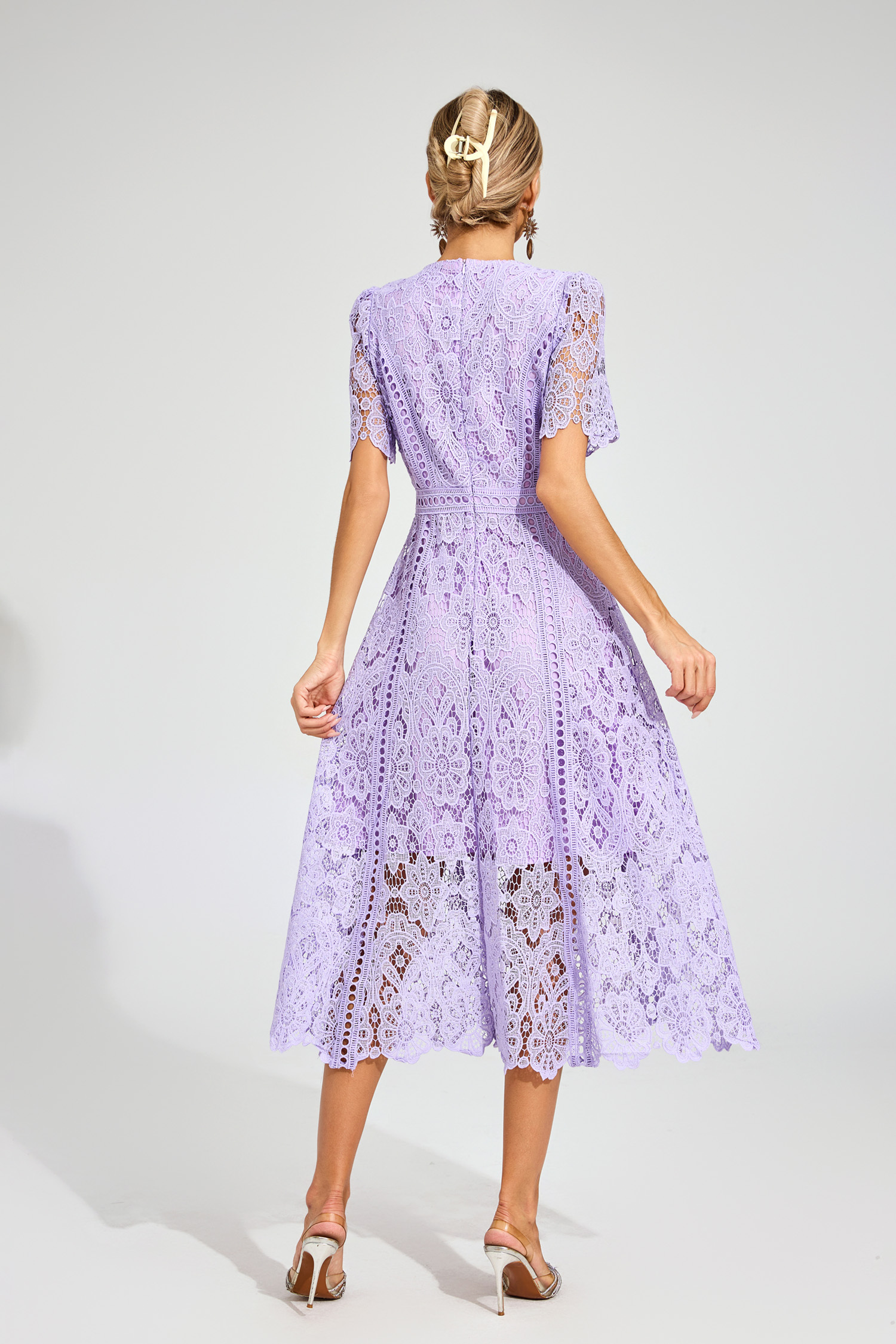 Bonnie Purple Lace Cut Out Midi Dress