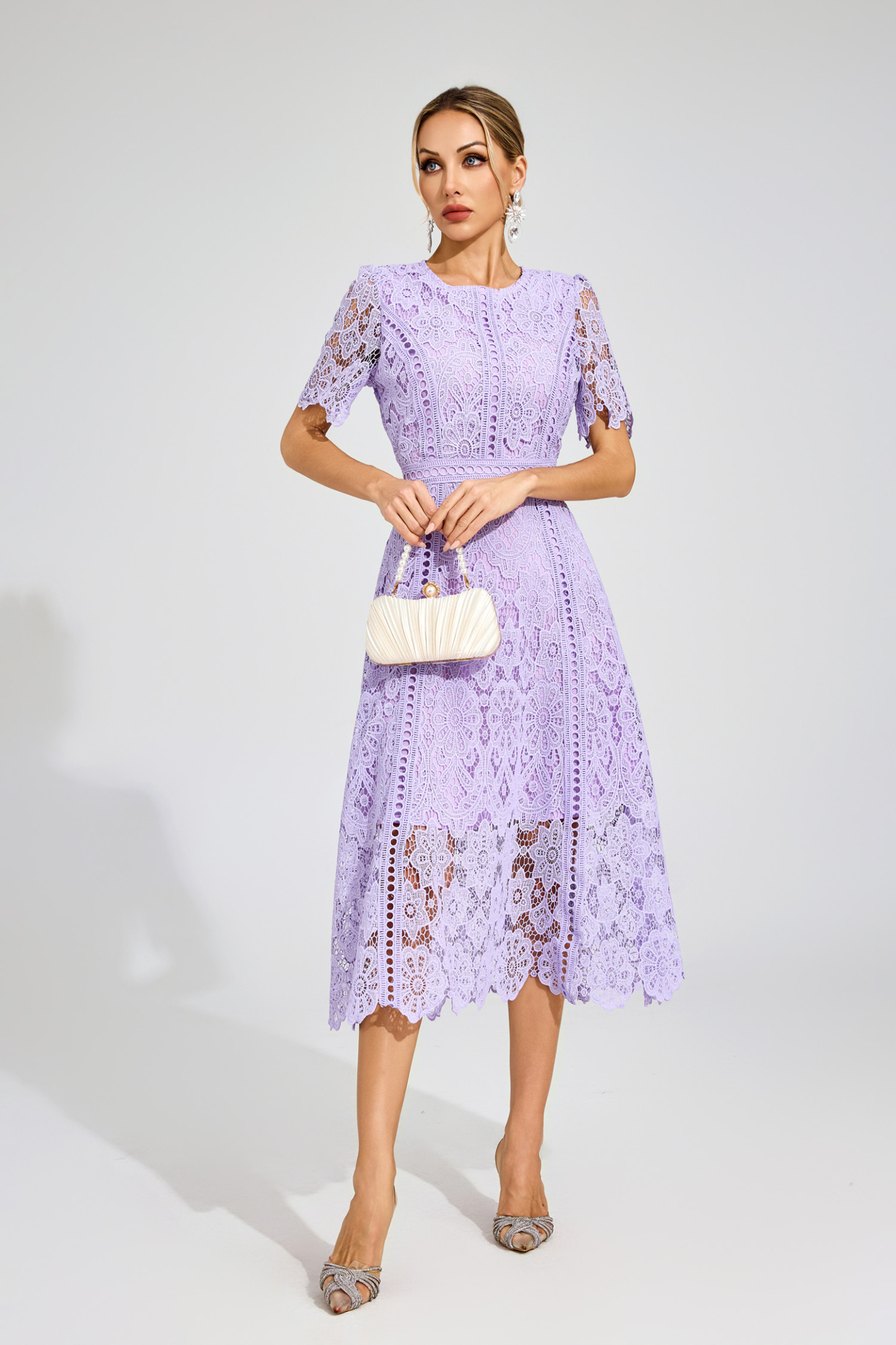 Bonnie Purple Lace Cut Out Midi Dress