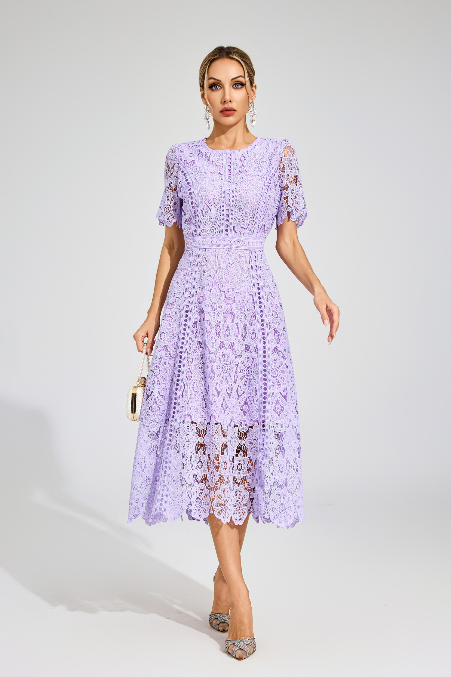 Bonnie Purple Lace Cut Out Midi Dress