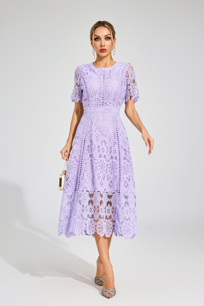 Bonnie Purple Lace Cut Out Midi Dress
