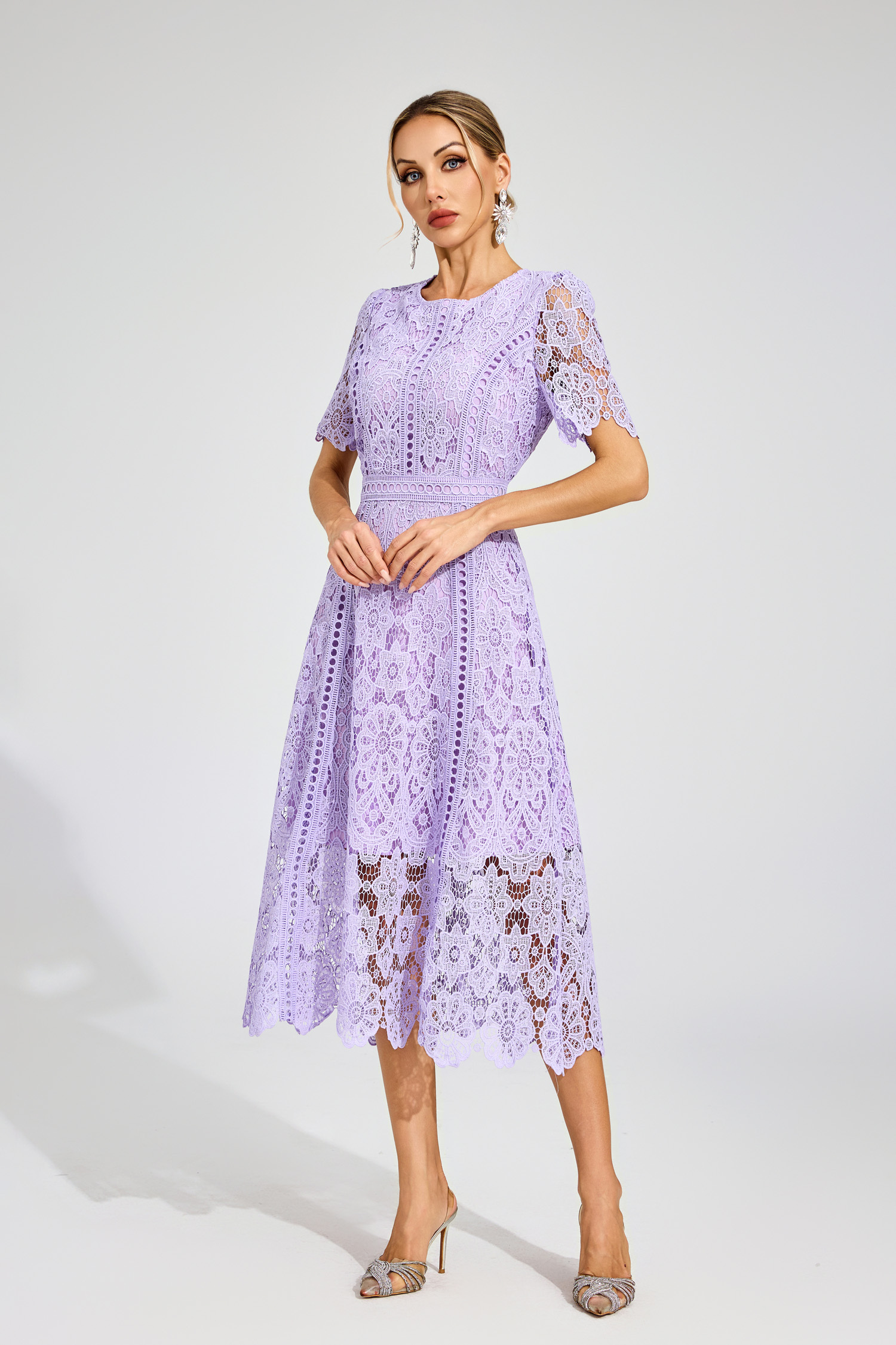 Bonnie Purple Lace Cut Out Midi Dress