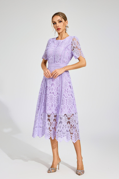 Bonnie Purple Lace Cut Out Midi Dress