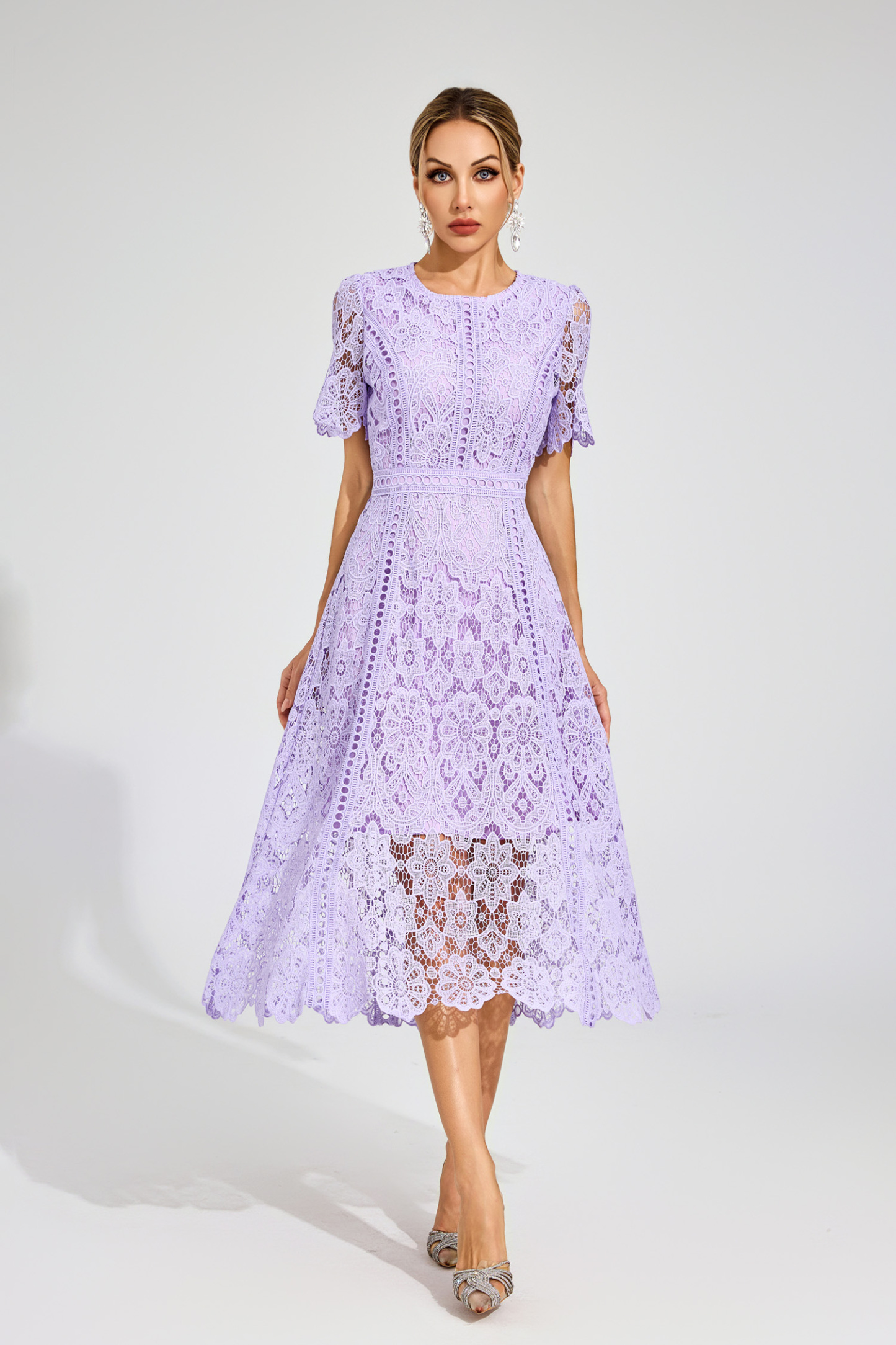 Bonnie Purple Lace Cut Out Midi Dress