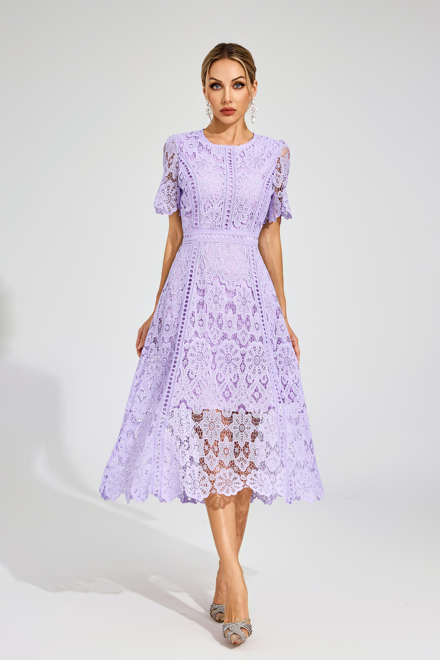 Bonnie Purple Lace Cut Out Midi Dress