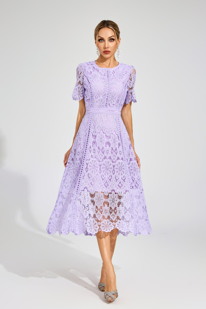 Bonnie Purple Lace Cut Out Midi Dress