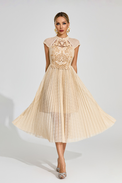 Jaimie Apricot Lace Embroidered Midi Dress
