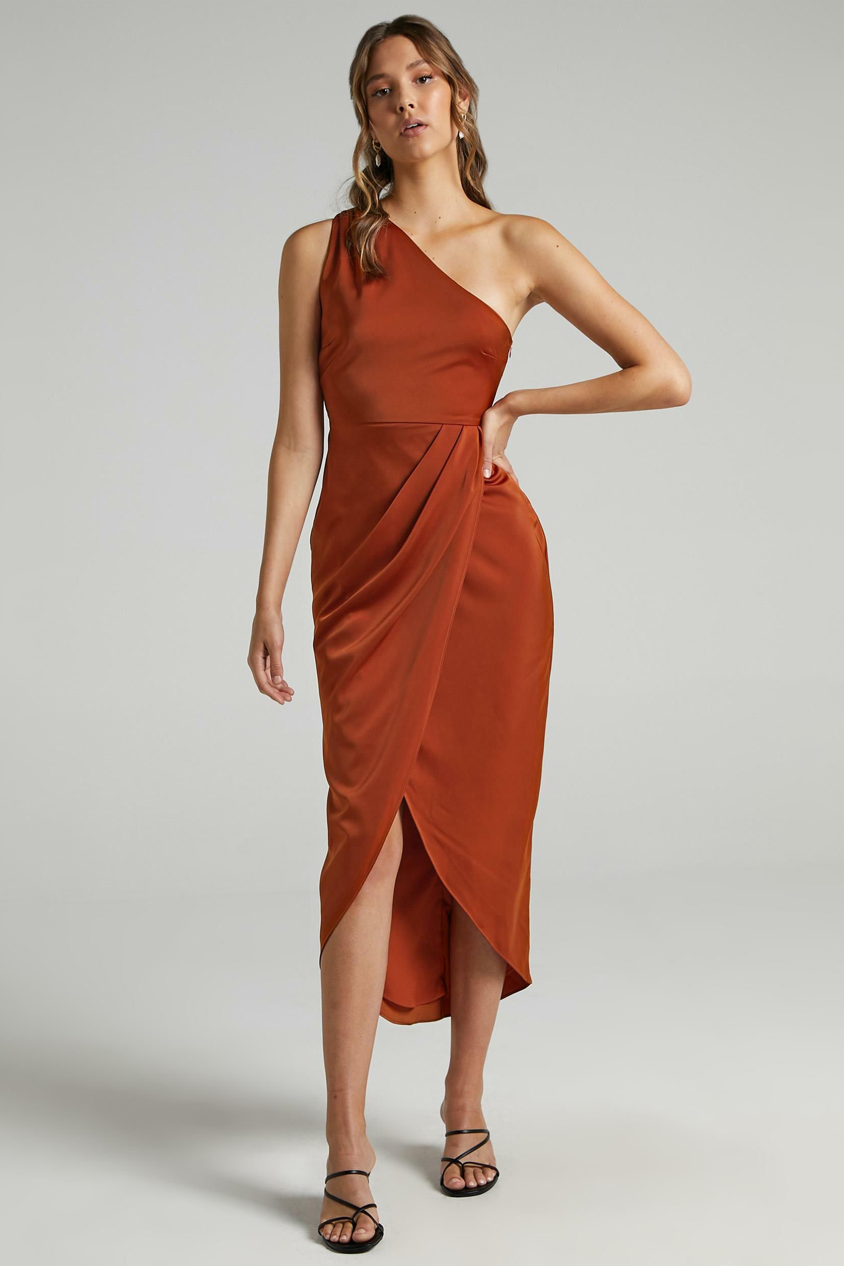 Frances One-Shoulder Backless Slit Midi Dress