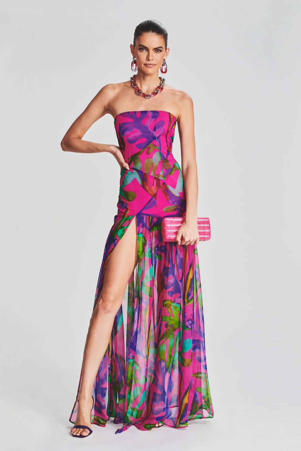 Georgiana Floral Tube Top Slit Backless Maxi Dress