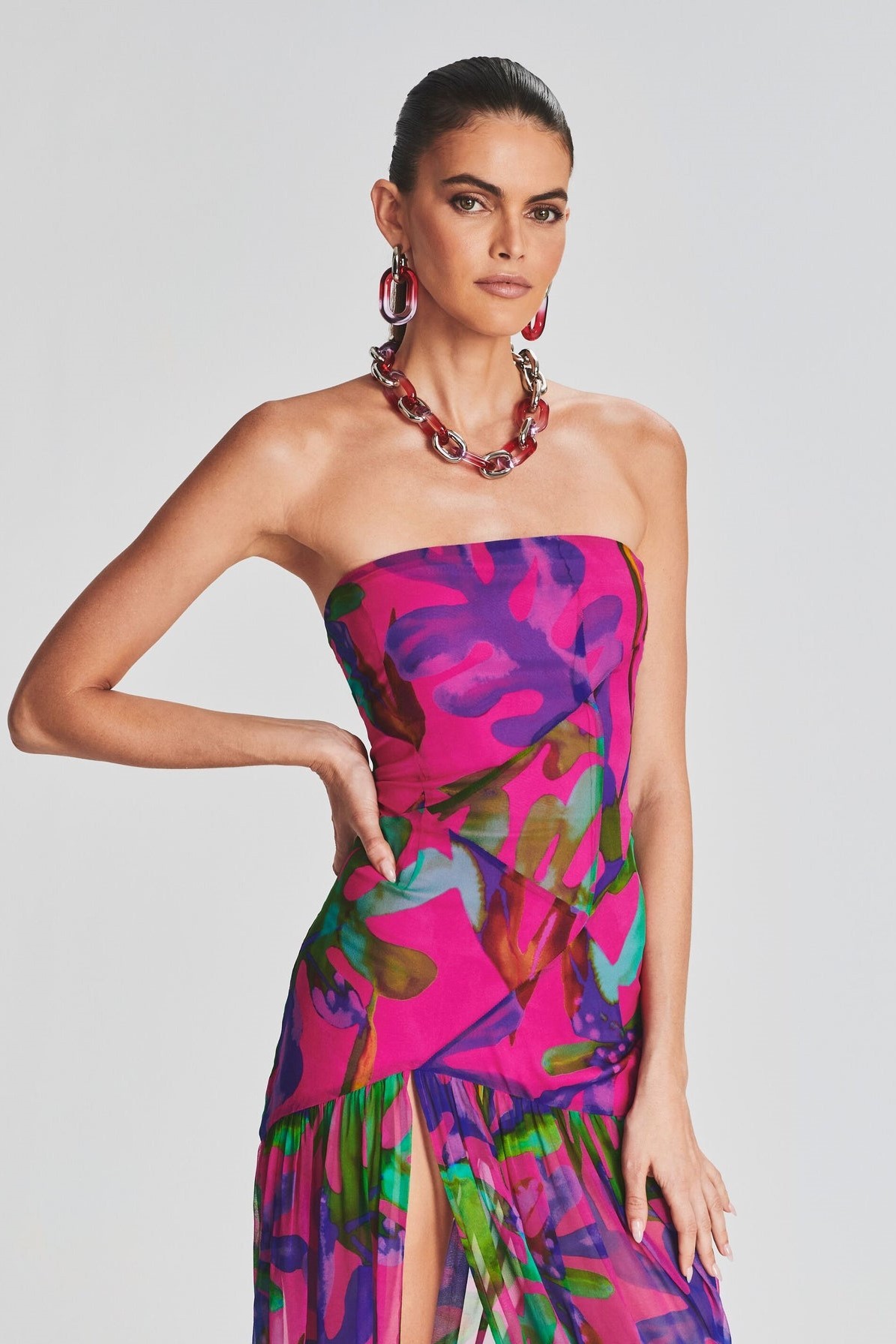 Georgiana Floral Tube Top Slit Backless Maxi Dress