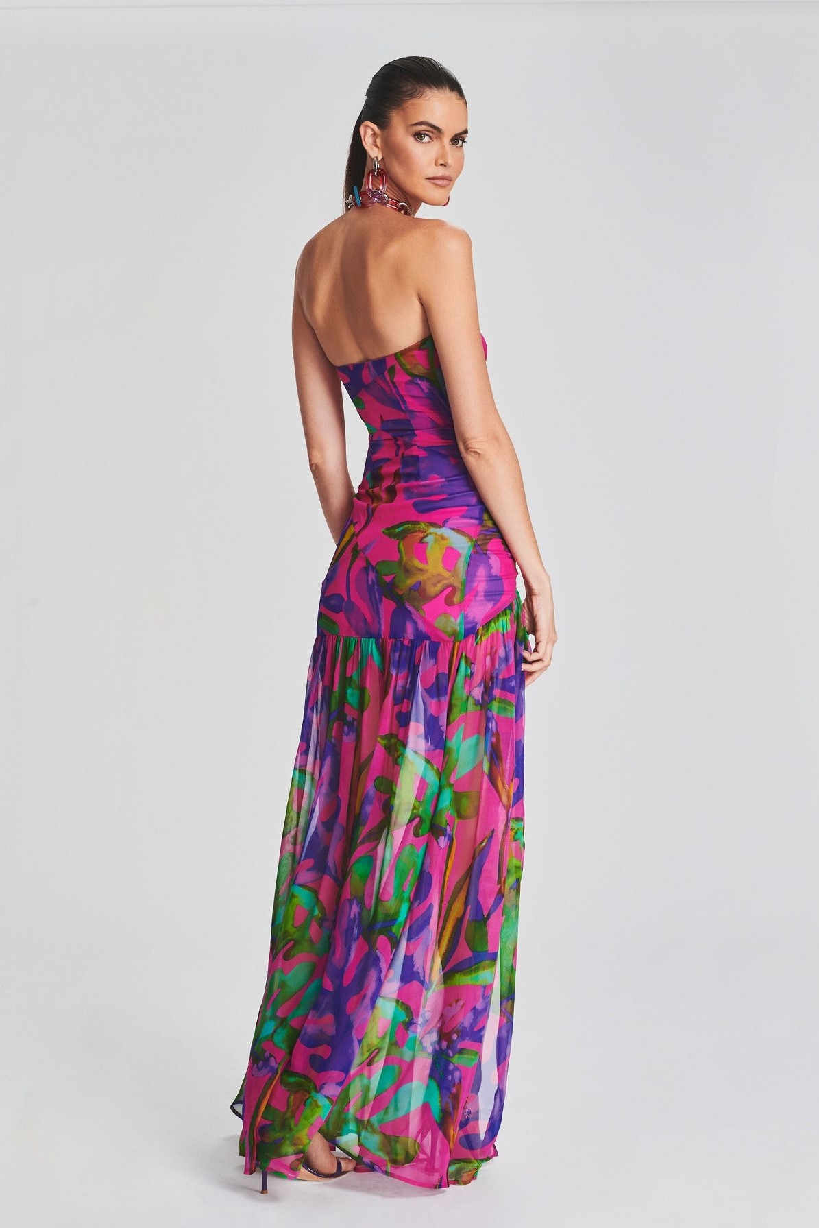 Georgiana Floral Tube Top Slit Backless Maxi Dress
