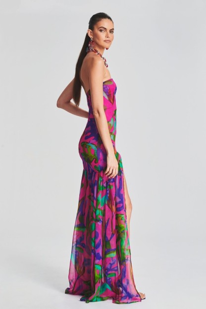 Georgiana Floral Tube Top Slit Backless Maxi Dress