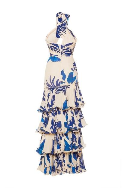 Kathy Sleeveless Halter Neck Lace Up Ruffle Hem Midi Dress