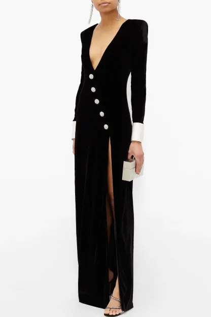 Kacey Long Sleeve V-Neck Slit Maxi Dress